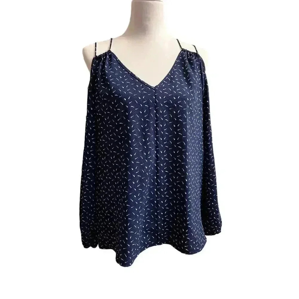 Crescent top off shoulder with spaghetti straps and long sleeves blue medium